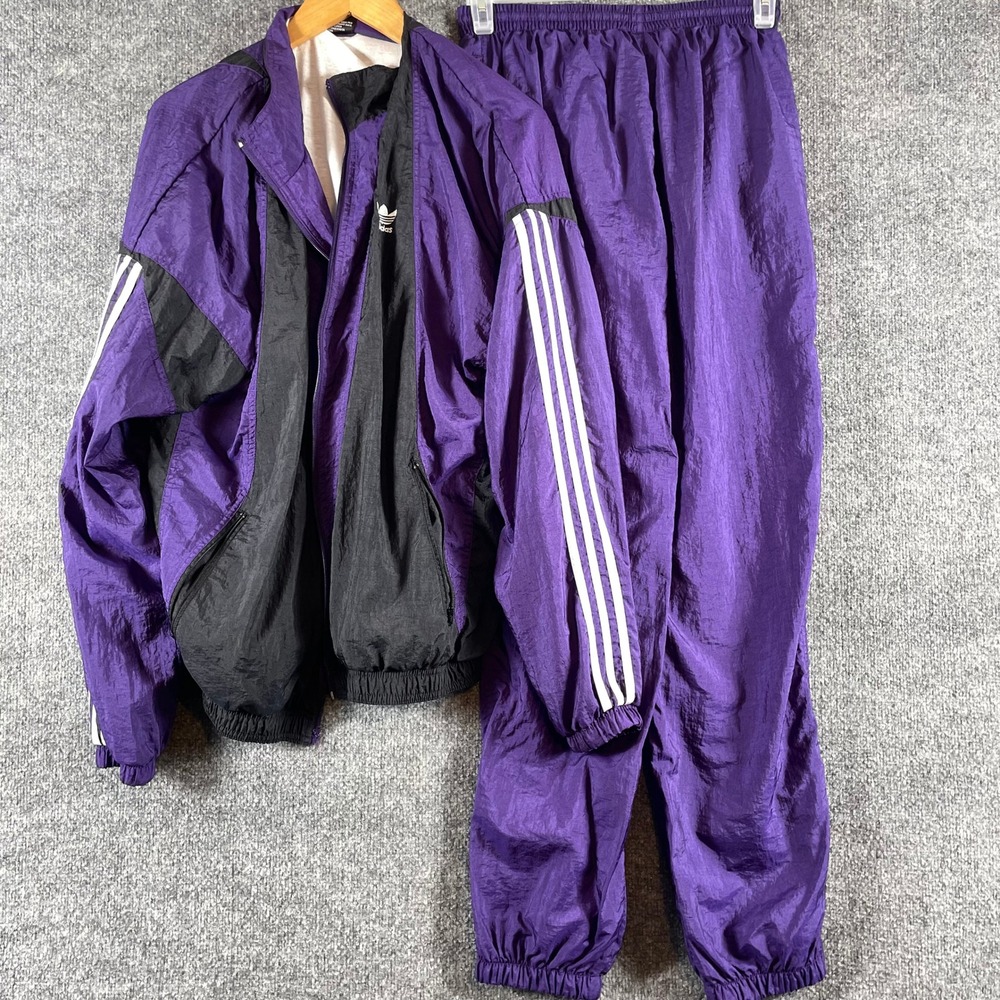 Vintage Adidas Tracksuit Mens M Purple Black 3 Stripe Trefoil Windbreaker 90s